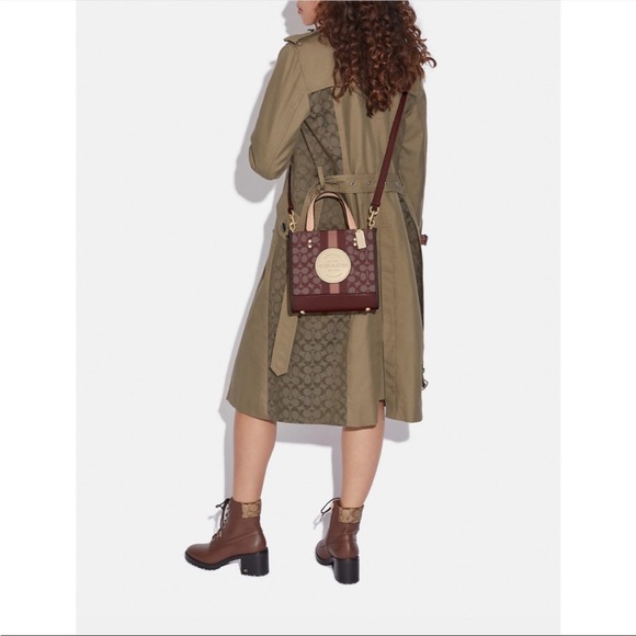 Coach Handbags - COACH DEMPSEY Tote PURSE 22 Wine Signature Jacquard w Stripe & Patch NWT $378.